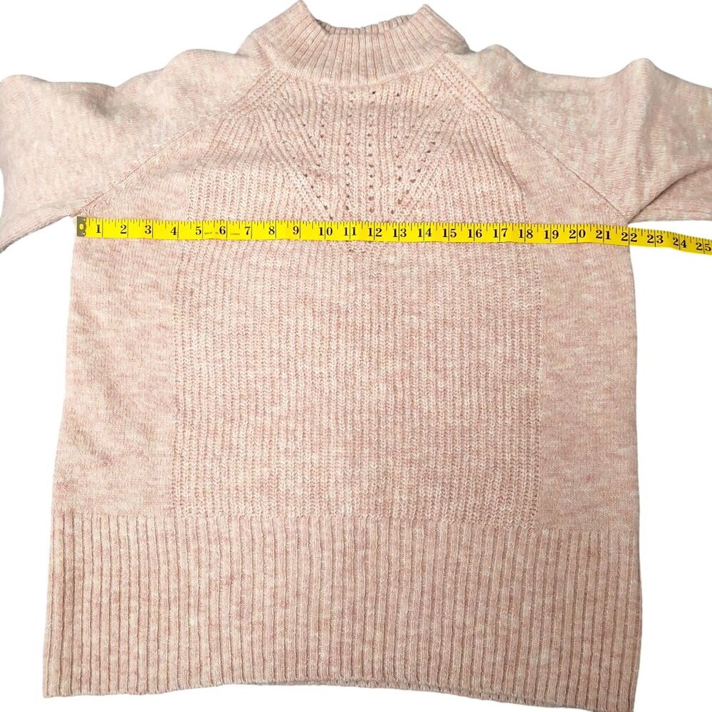Blush Pink Pointelle Knit Mock Neck Oversized Sweater Soft Wool Blend Medium LC - Picture 5 of 10